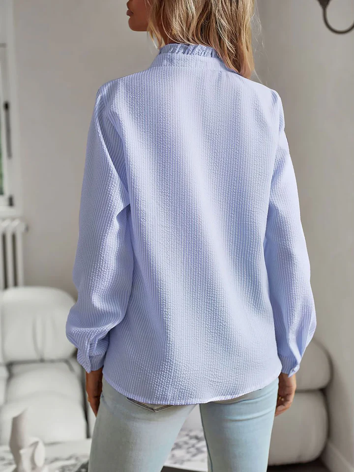 ⏰LAST DAY - HALF PRICE💥Striped Ruffled Textured Long Sleeves Button Down Shirts