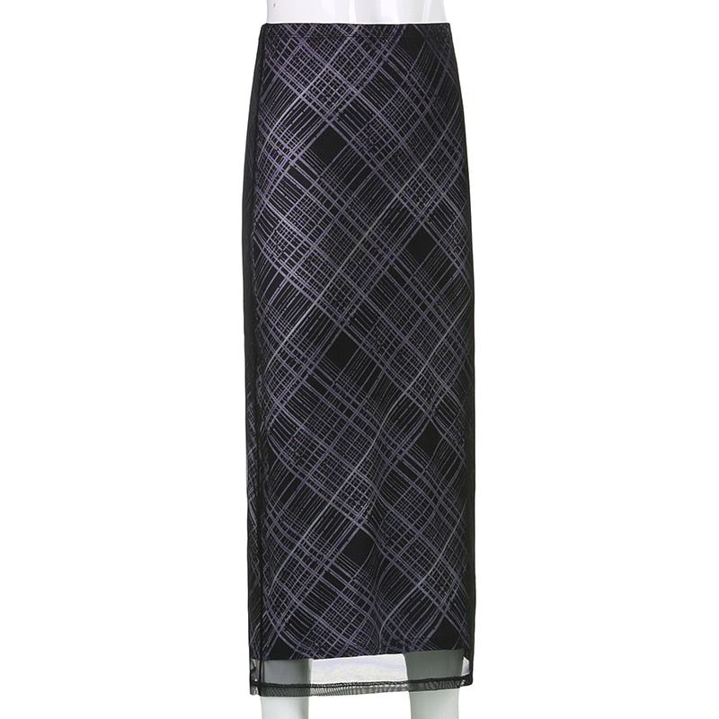 Grunge ‘90s Long Plaid Skirt