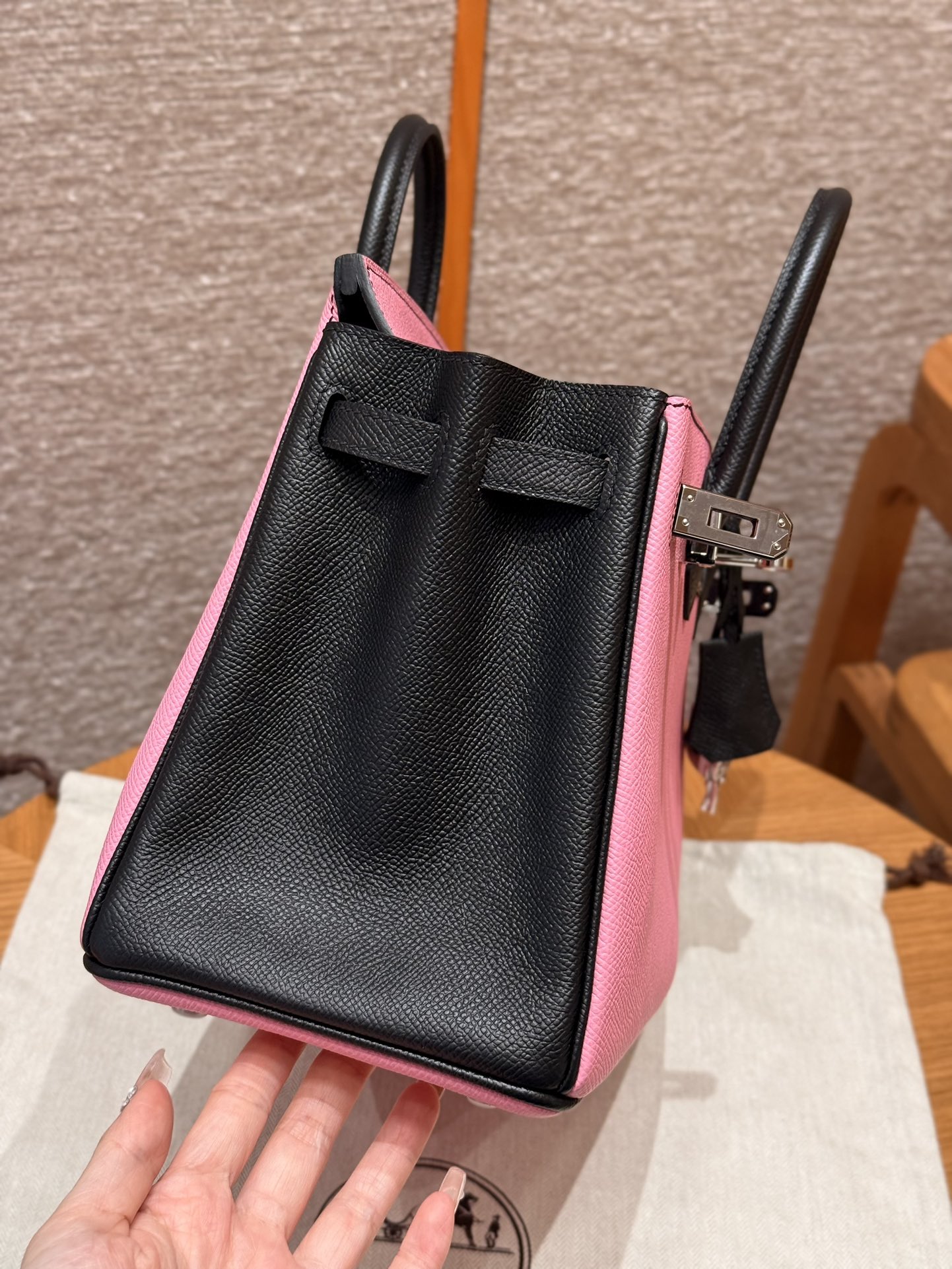 Hermes Birkin 5pPink and 89noir Handbag (Handmade to order)