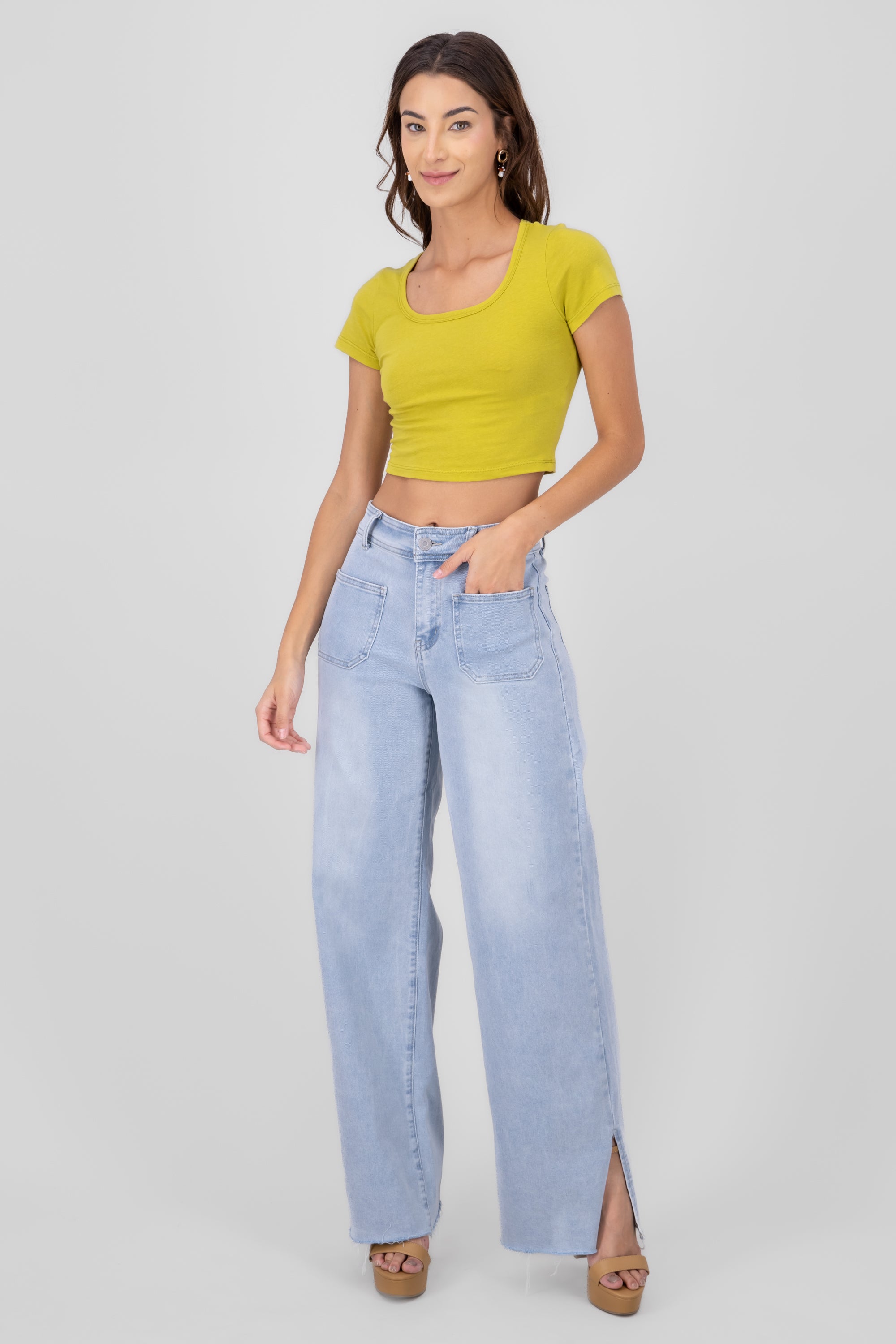 Straight High Waist Jeans With Slits