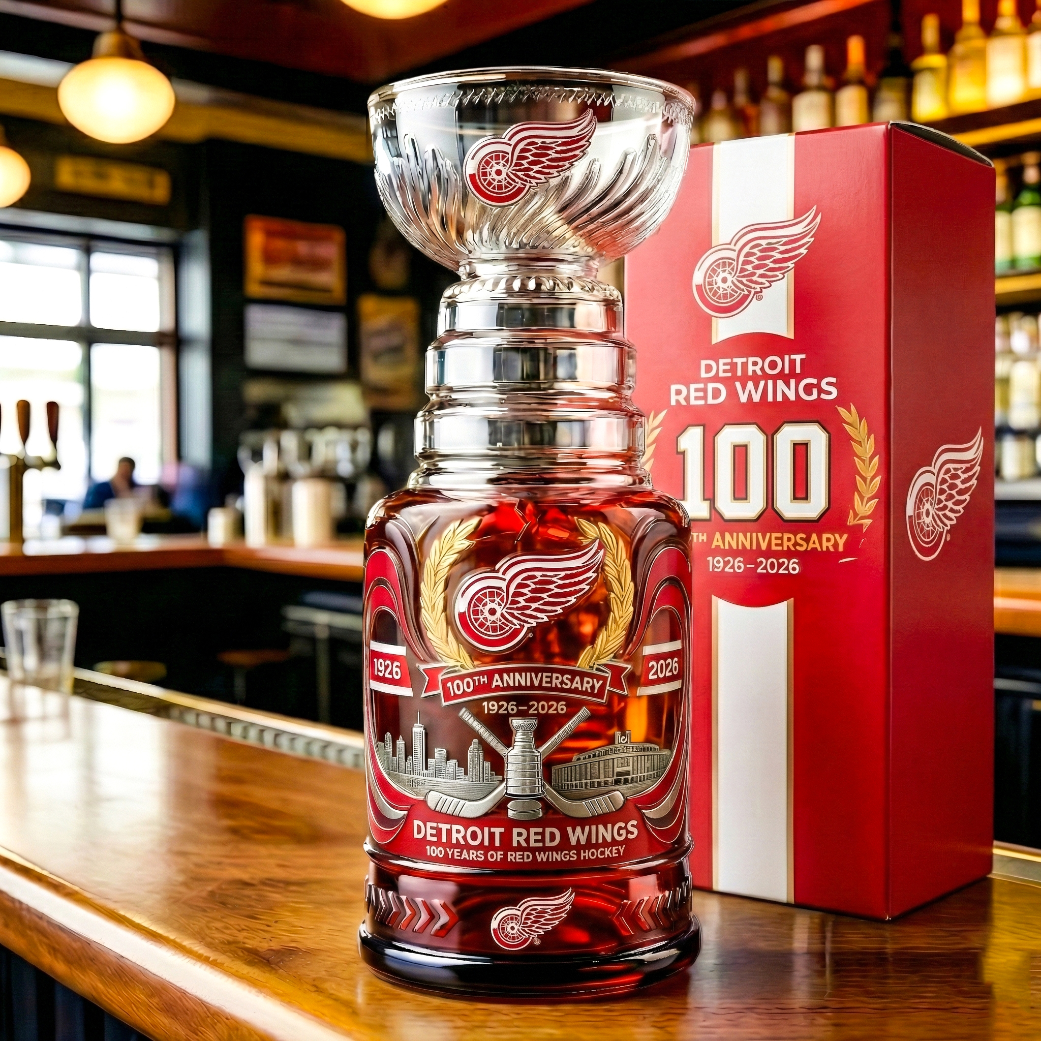 Detroit Red Wings 100th Anniversary Stanley Cup Whiskey Glass