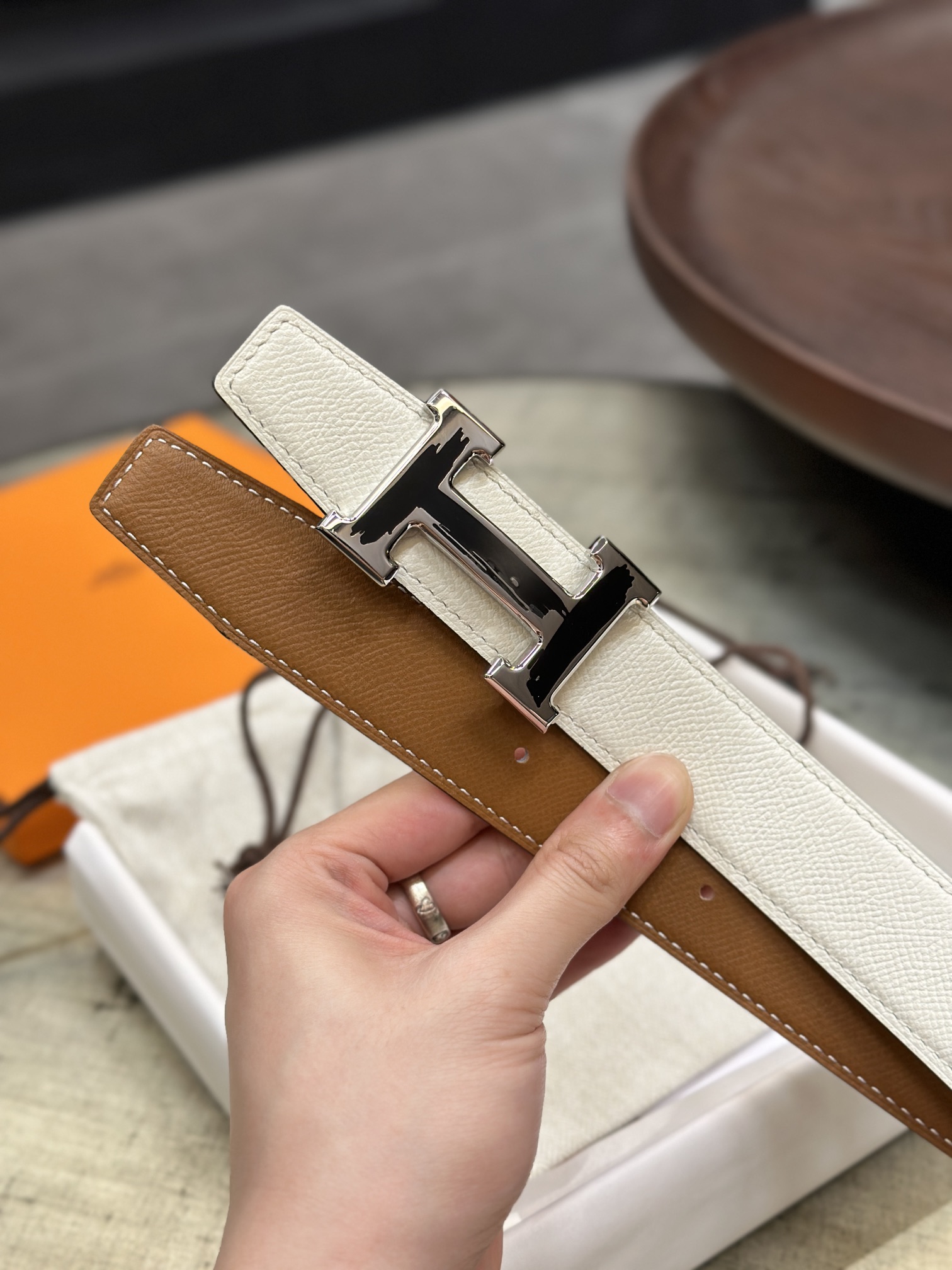 Hermès epsom double-faced calfskin belt 3.2CM wide