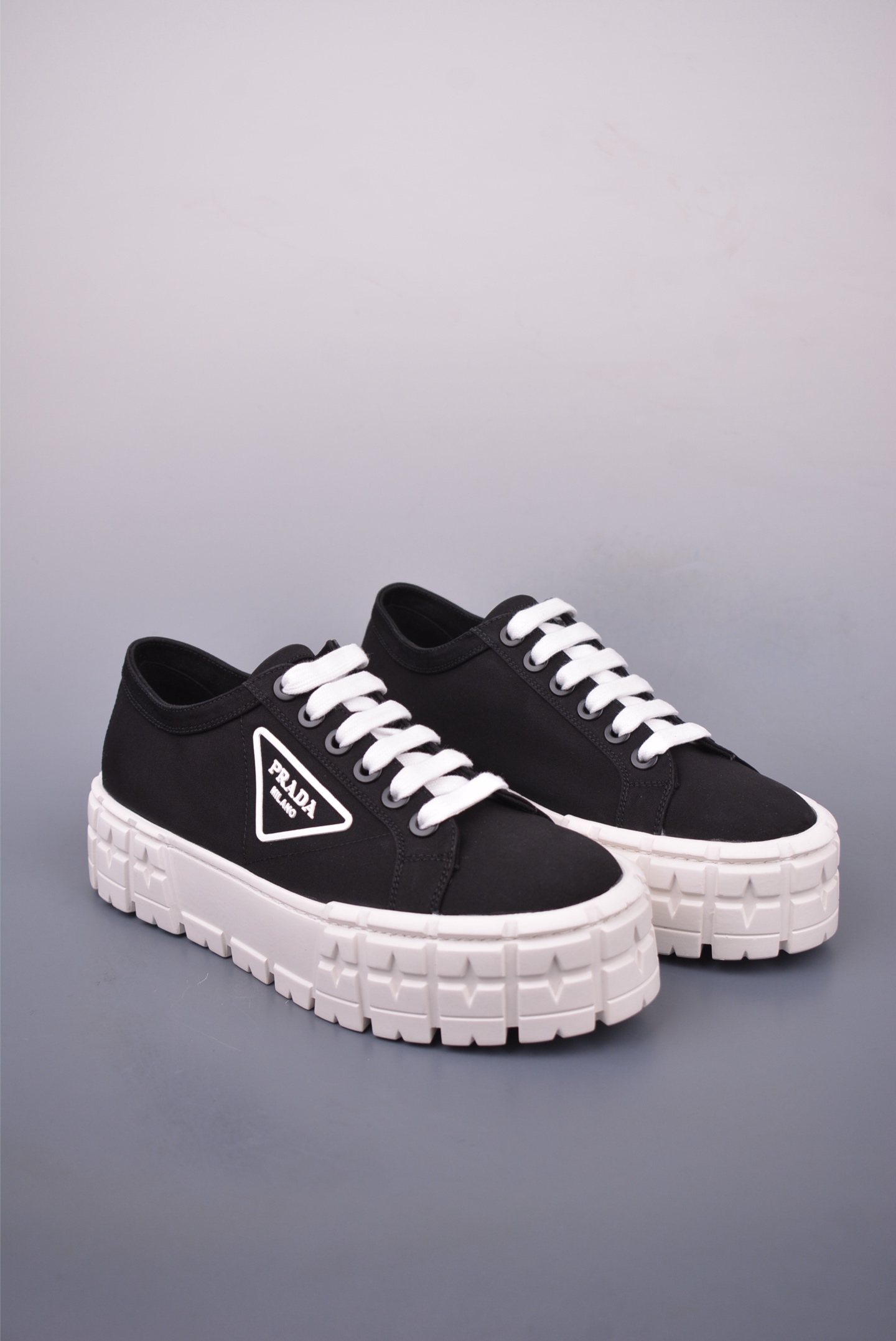 Prada Nylon Gabardine Low Sneakers Canvas Black and White SPAZZOL