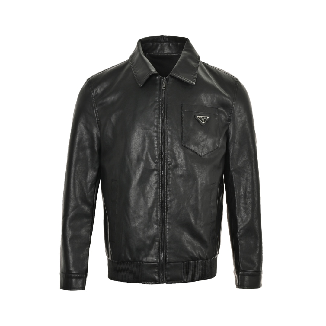 Prada 24Fw triangle logo leather jacket custom pebbled leather