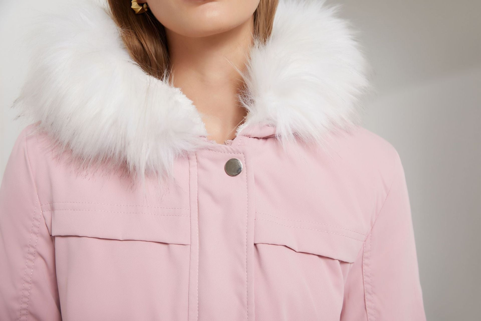 Parka Women Plus Size Mid-Length Fleece Lined Coat Women Warm with Fur Collar Loose Winter Coat Plus Size