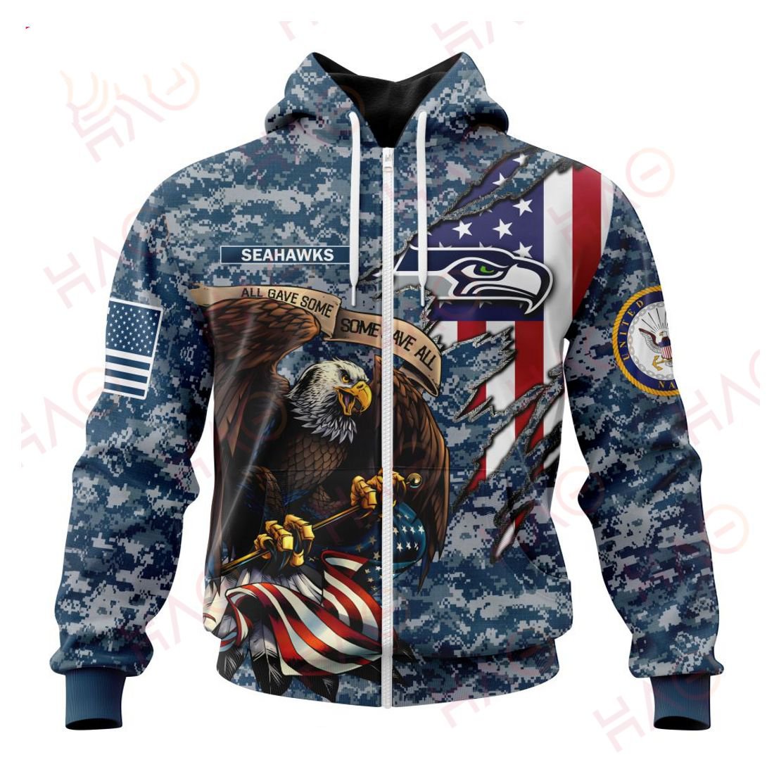 SEATTLE SEAHAWKS 3D HOODIE US NAVY VETERANS