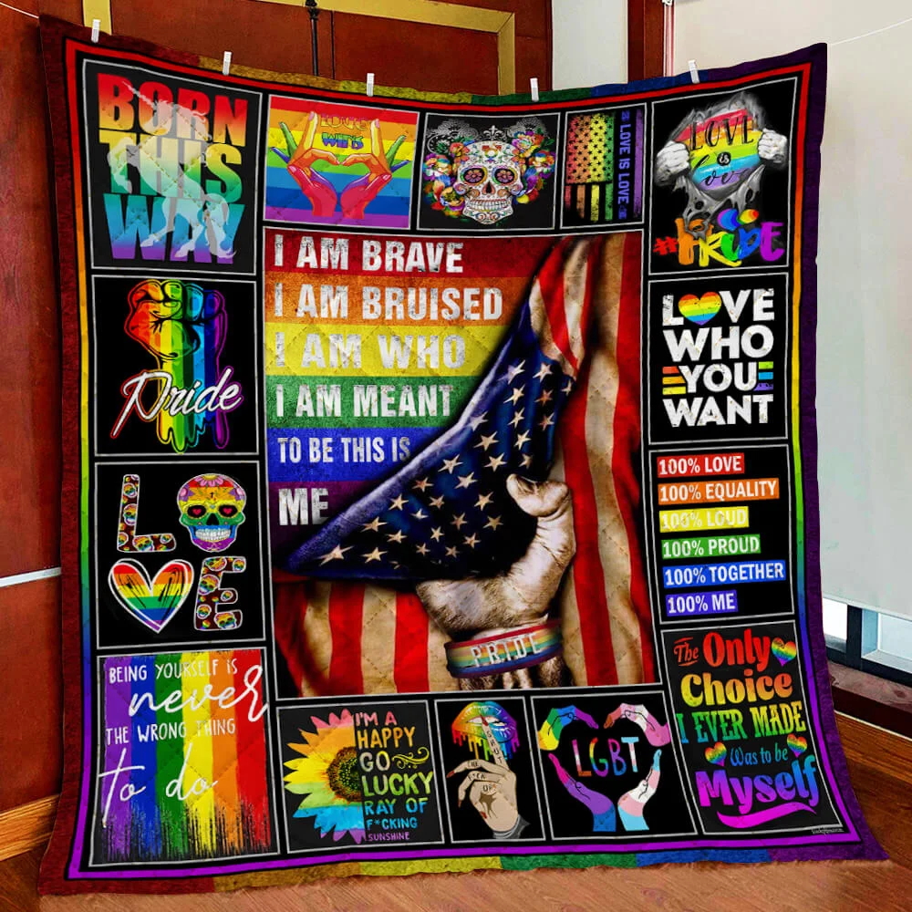 LGBT Pride. I Am Brave Quilt Blanket