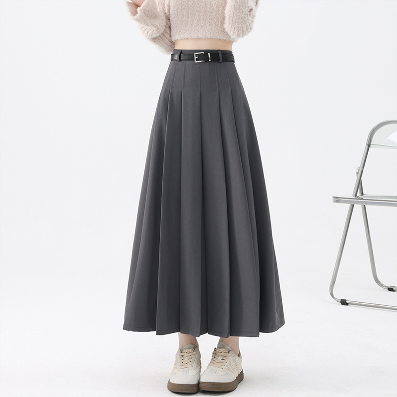 High waist show thin pleated skirt belt suit skirt