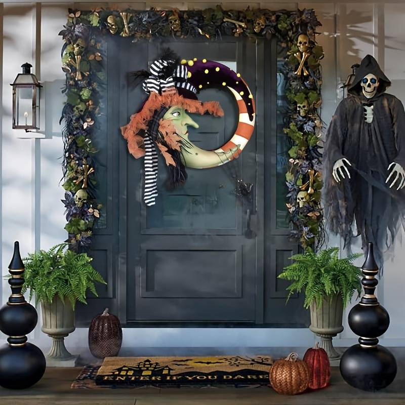 🎃🎃Scary witch and moon maple leaf wreath - Halloween decoration👻👻