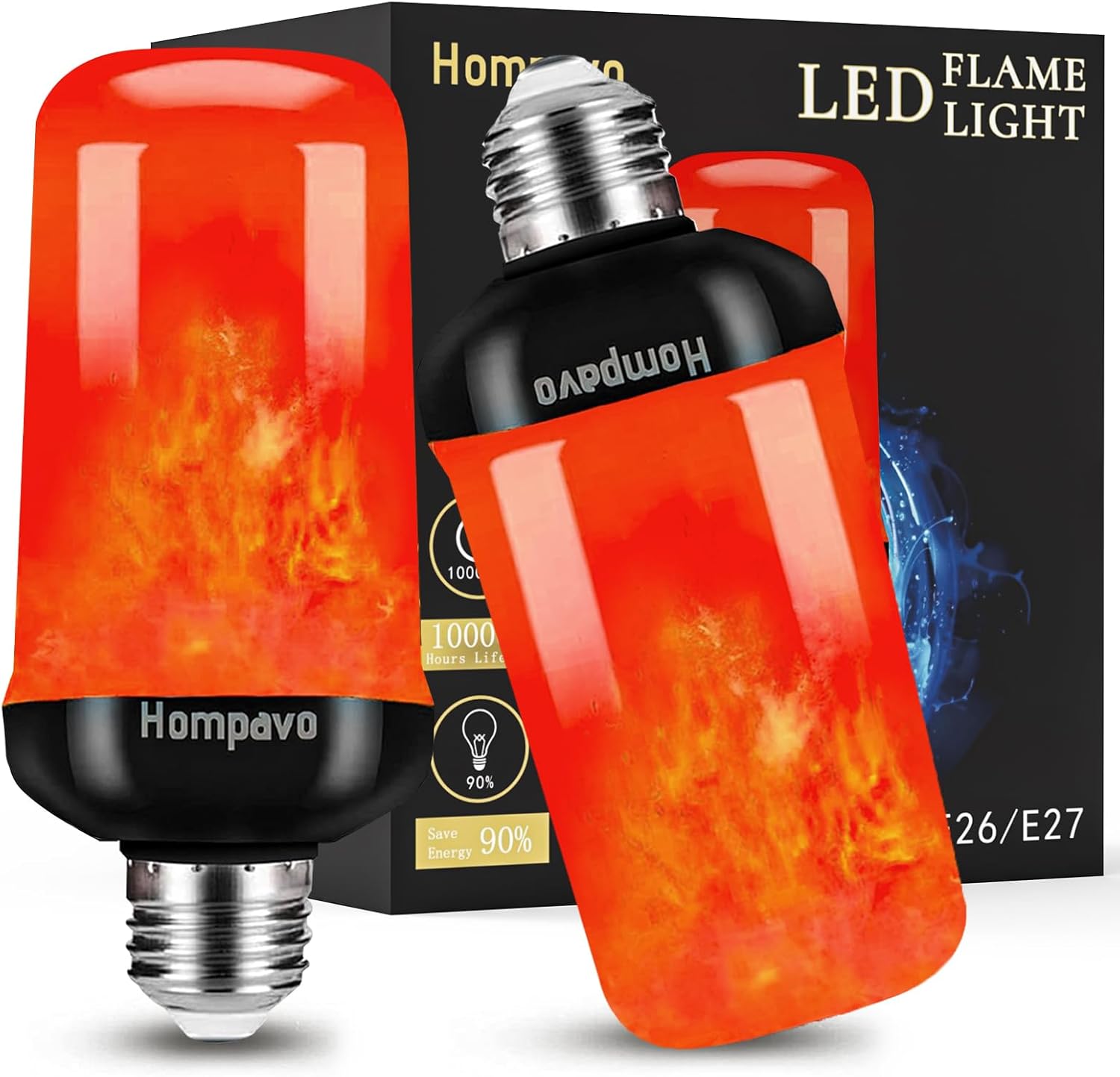 2PCS/SET LED Flame Light Bulbs, 4 Modes Flickering Light Bulbs with Upside Down Effect