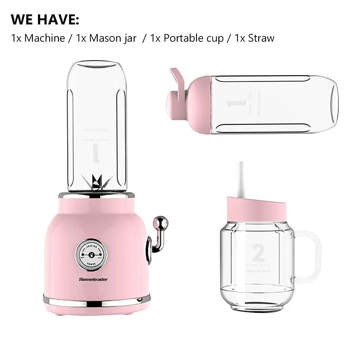 Personal Blender for Shakes and Smoothies, With 6 Sharp Blades, 21oz Travel Cup and Lids,Pink Machine,Function Blender Juicer