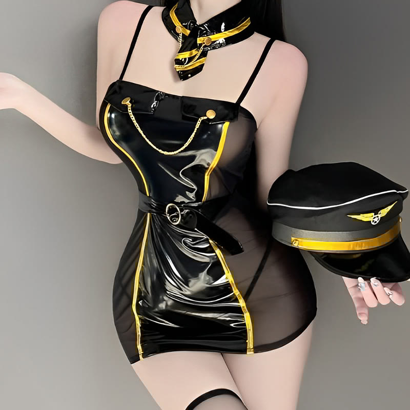 Cosplay Constable Uniform Backless Lingerie  Slip Dress