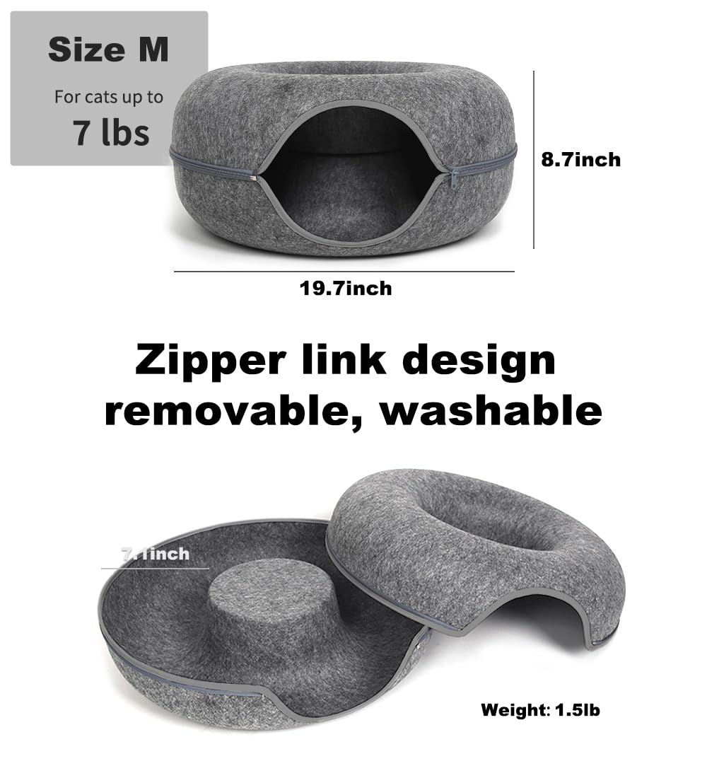 Large Cat Tunnel Bed for Indoor Cats, Scratch Resistant Donut Cat Bed, Up to 30 Lbs