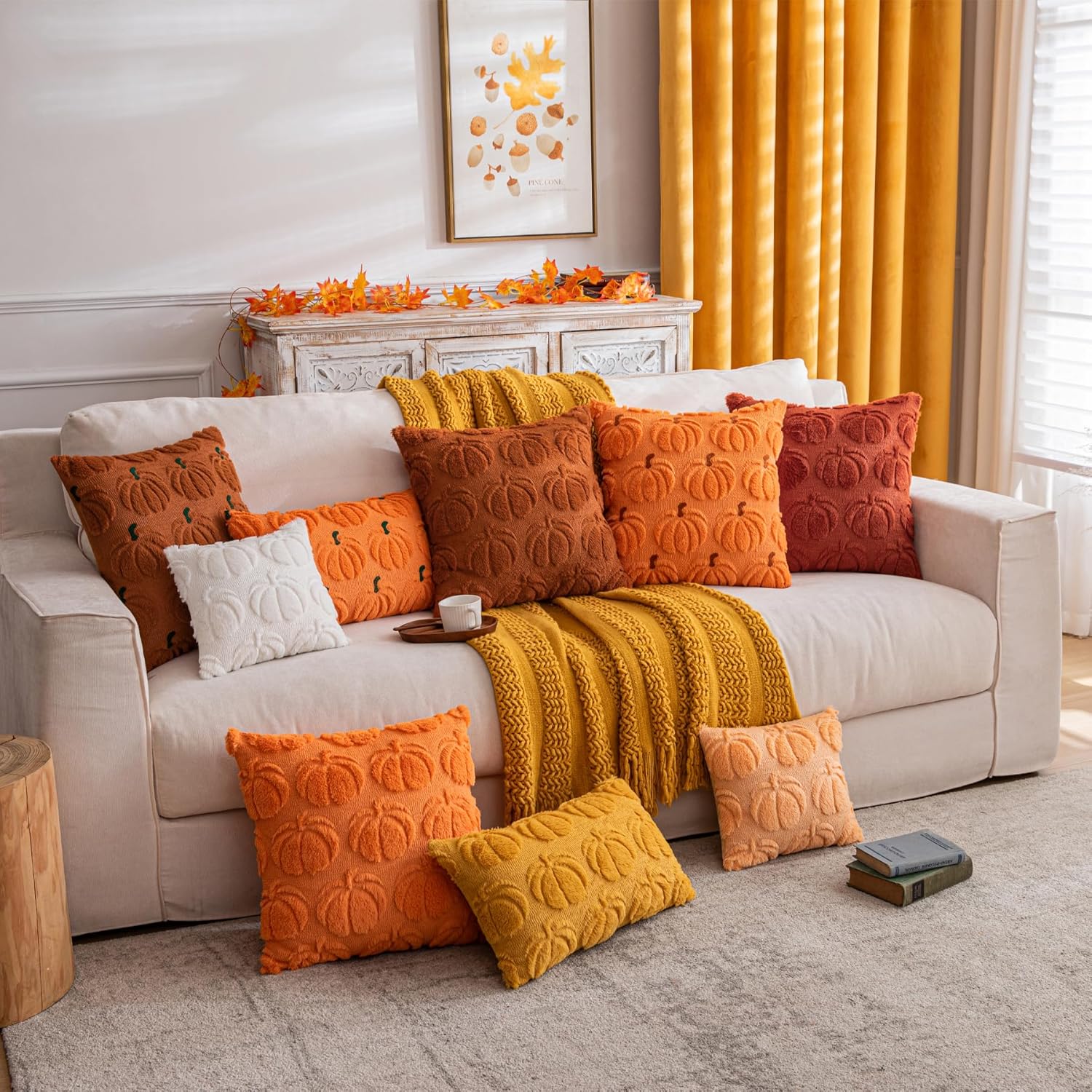Pumpkin Fall Decorative Throw Pillow Covers, Fluffy Plush Accent Pillow Cases