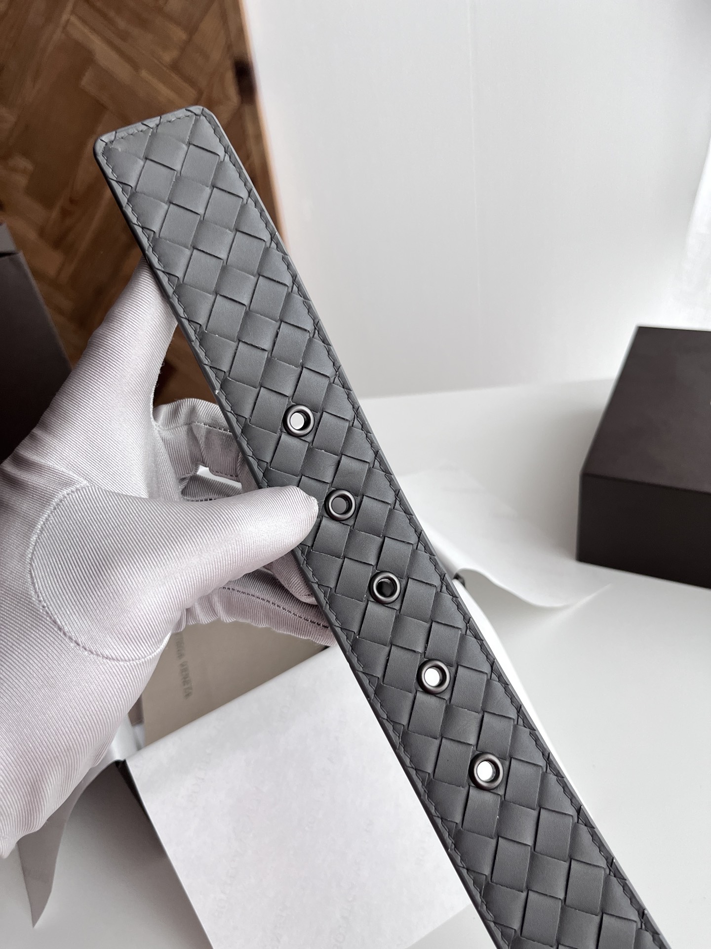 Bottega Veneta intreccio woven cowhide double-sided belt width 4.0cm