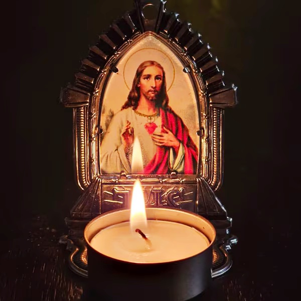 Candle holder- Jesus/Our Lady