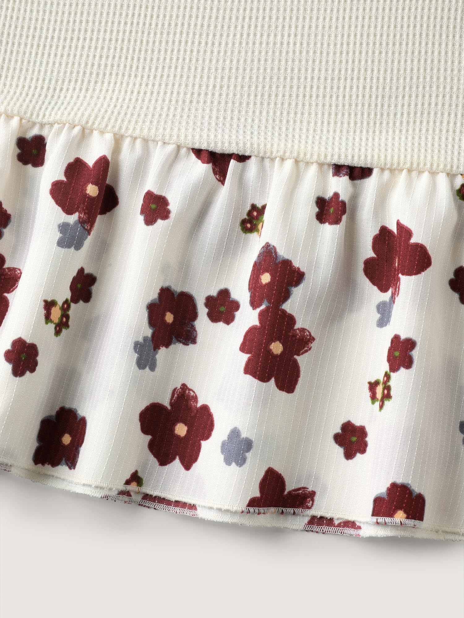 Floral Detail Waffle Contrast Knit Top