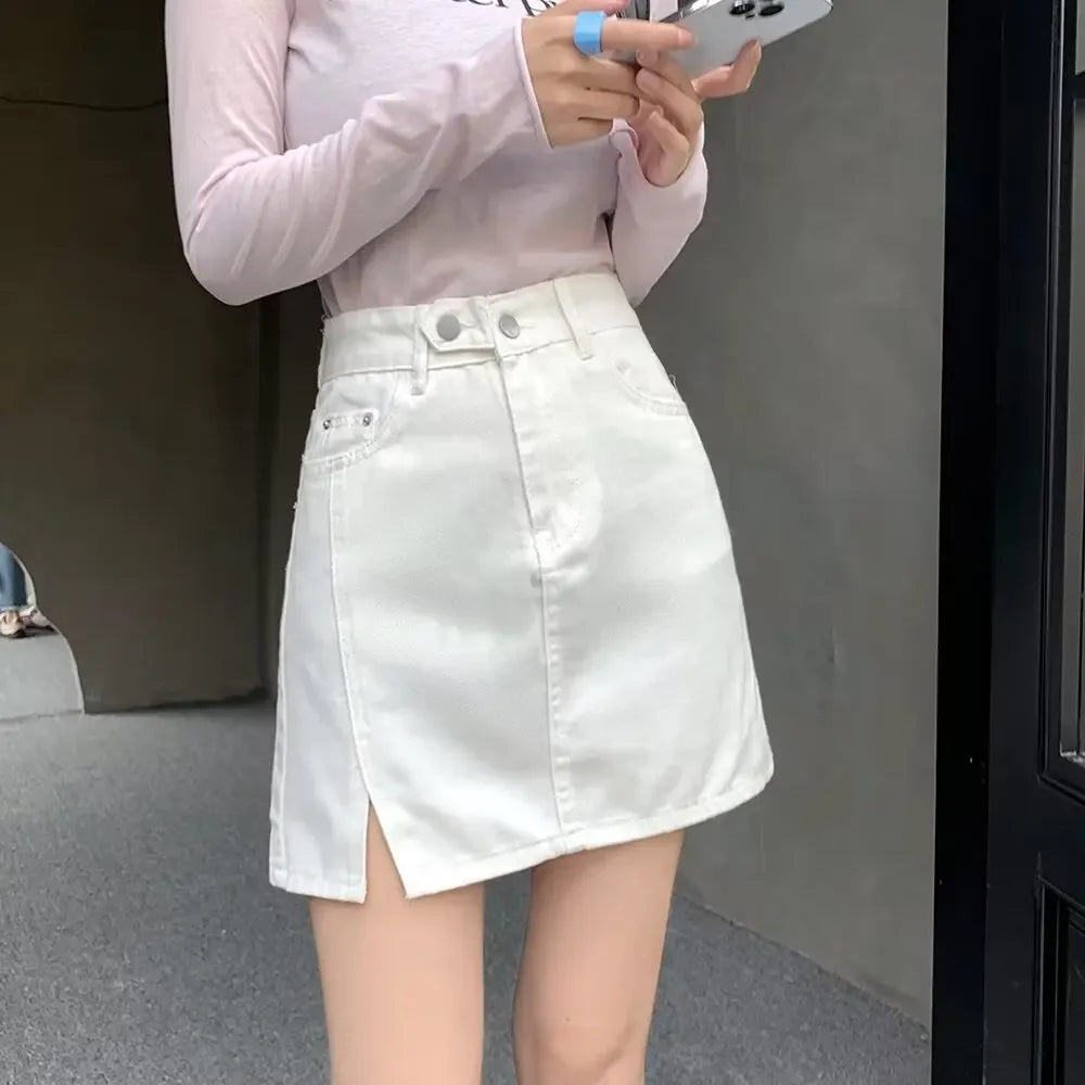 Double Button Denim Mini Skirt