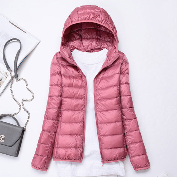Ultra-light Women's Lightweight Stand Collar Hooded Down Jacket