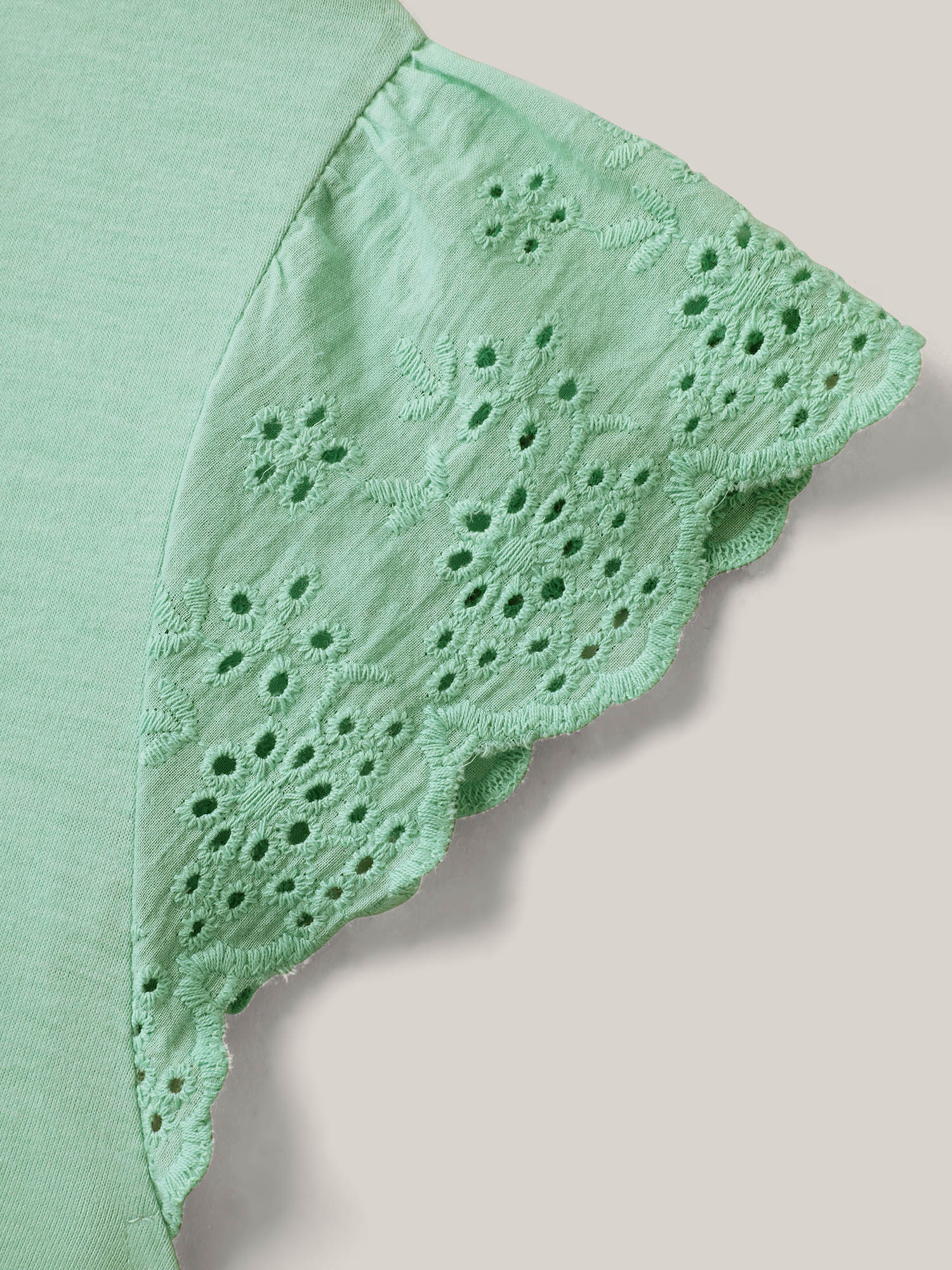 Webbed Lace V-Neck Solid T-Shirt