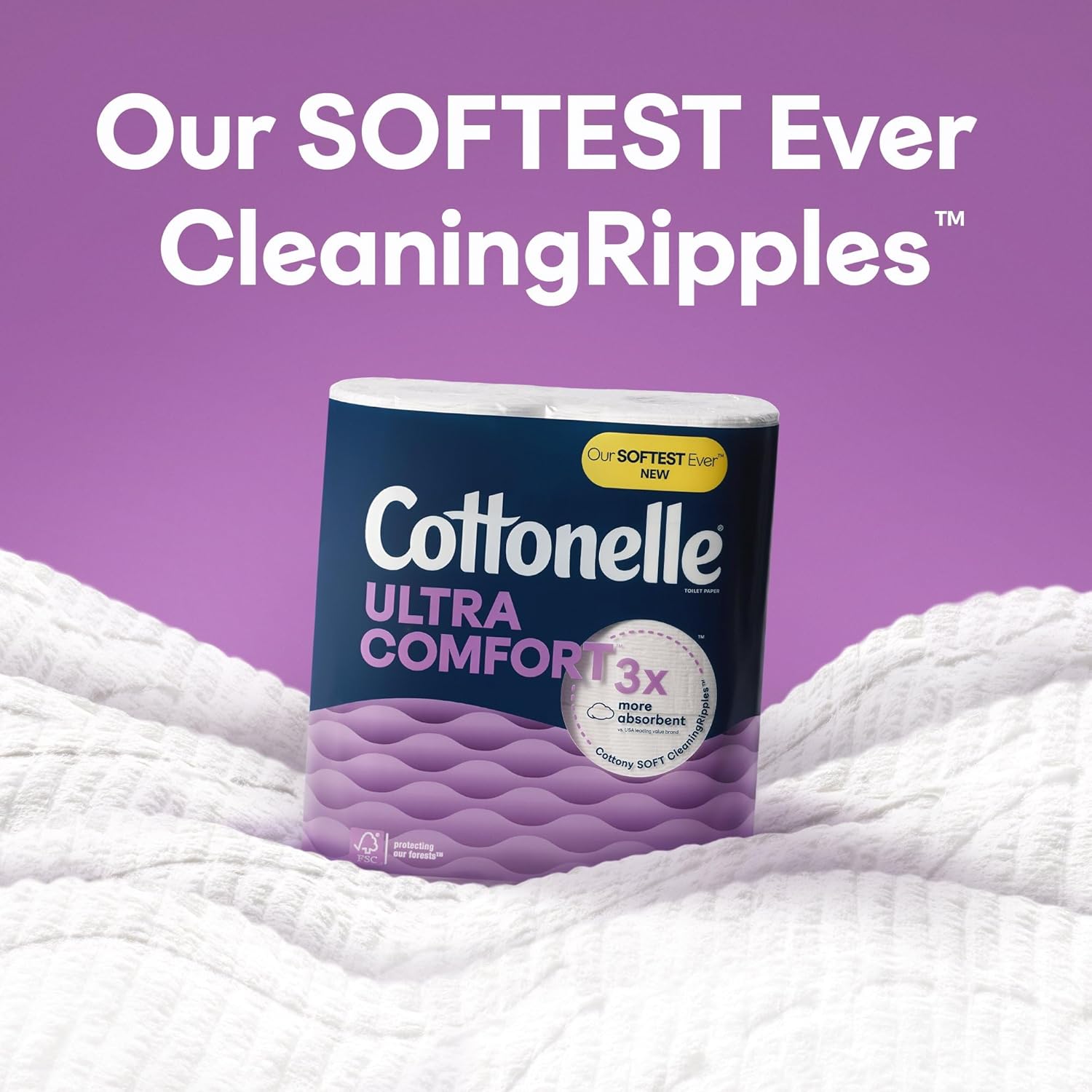 Cottonelle Ultra Comfort Toilet Paper with Cushiony CleaningRipples Texture, 24 Family Mega Rolls (24 Family Mega Rolls = 108 Regular Rolls) (4 Packs of 6), 296 Sheets per Roll, Packaging May Vary