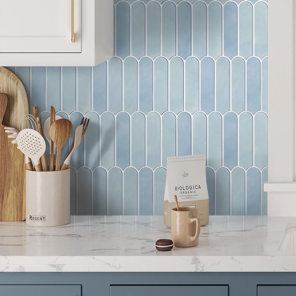 3D Sky Blue Fish Scale Peel and Stick Wall Tile