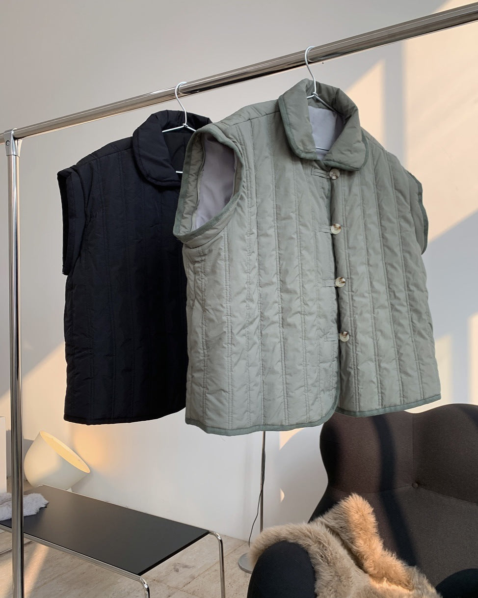 Winter Collared Cotton Padded Coat with Loop Buckle Loose Warm Comfortable Coat Women Thick