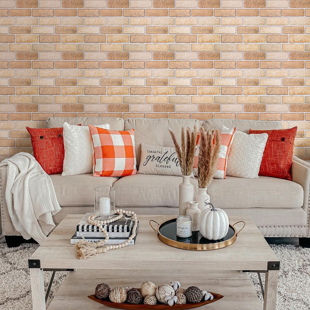 3D Tan Brick Peel and Stick Wall Tile
