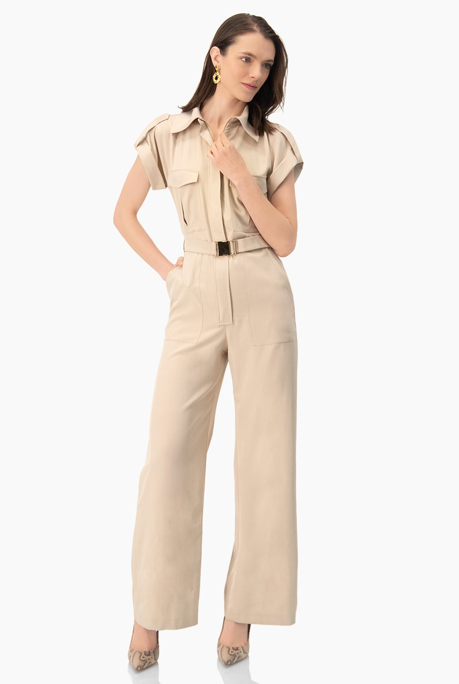 Jumpsuit camisero de manga corta