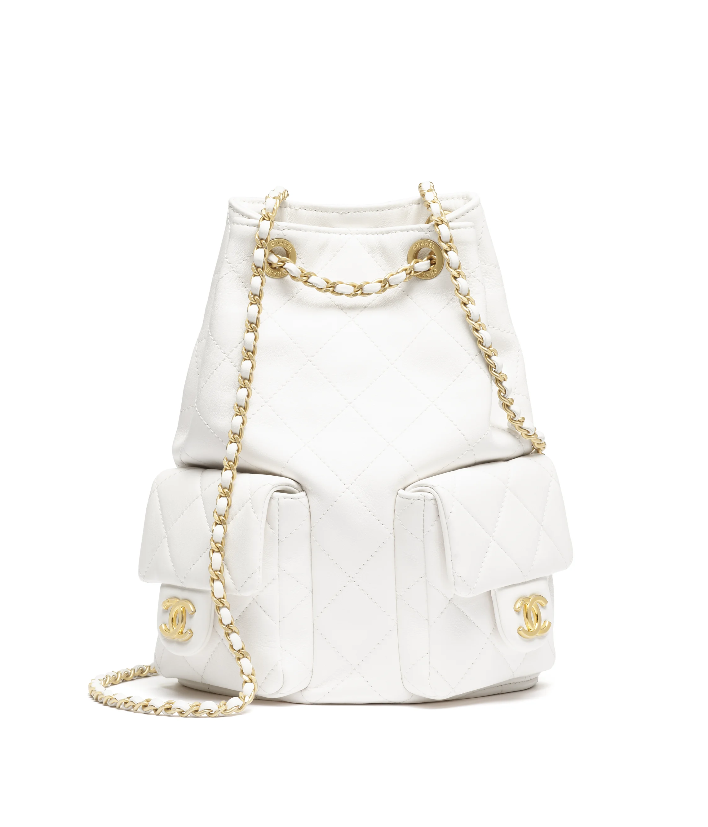 Chanel Backpack Shiny Lambskin & Gold-Tone Metal White AS5310-B18791-10601