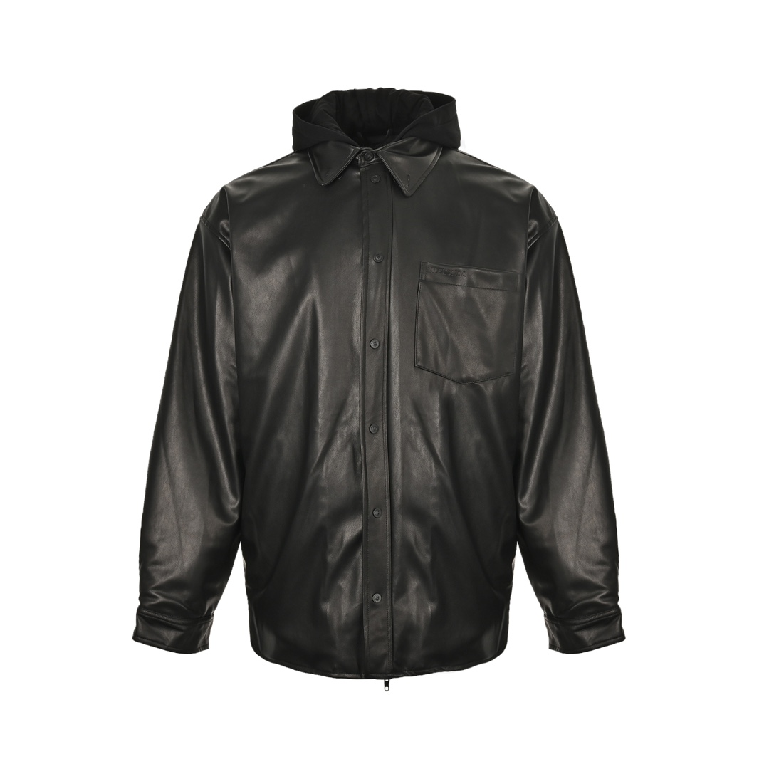 Balenciaga 24Fw parka zip-up hooded leather jacket