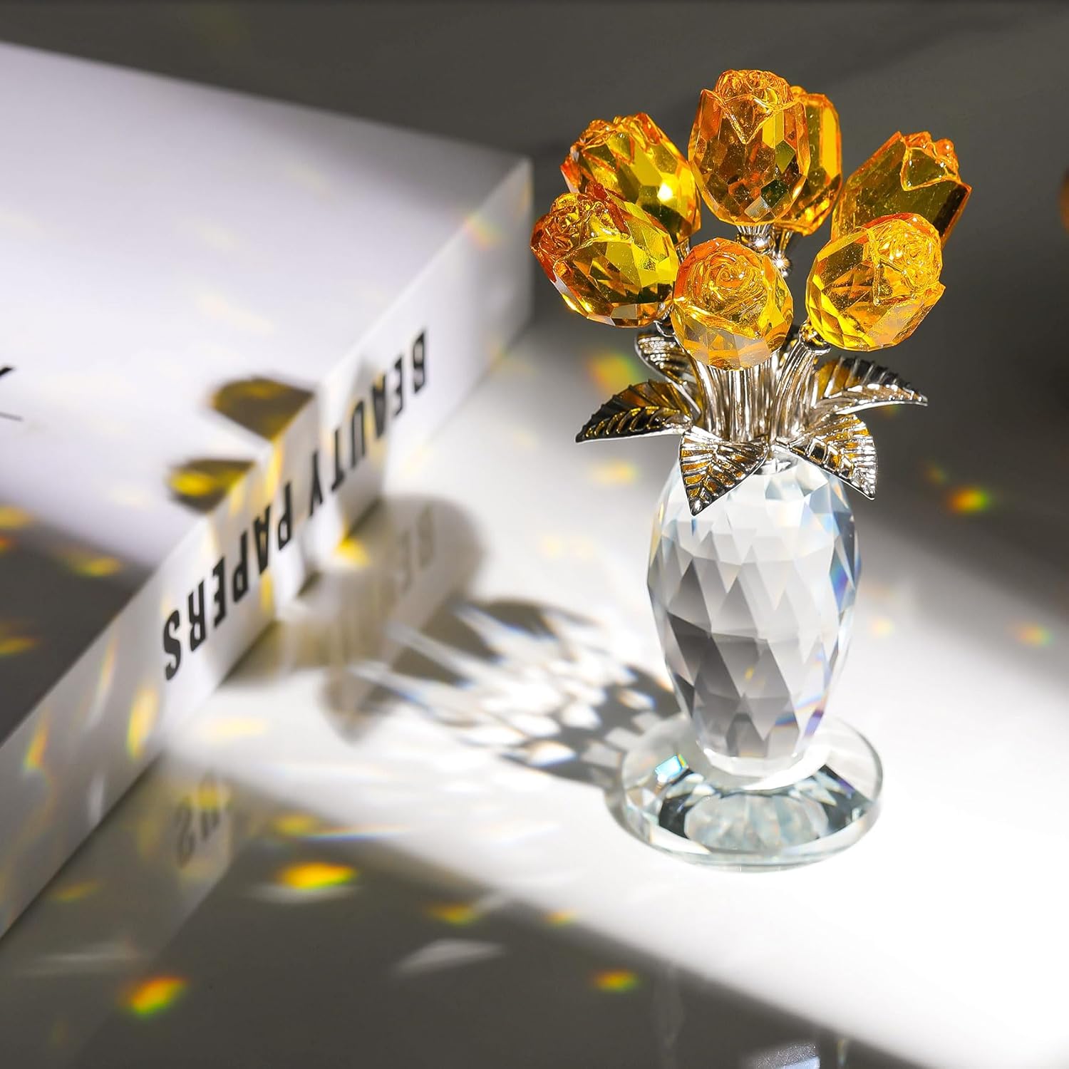 🔥ON SALE🔥Crystal Rose Flower Figurine with Vase