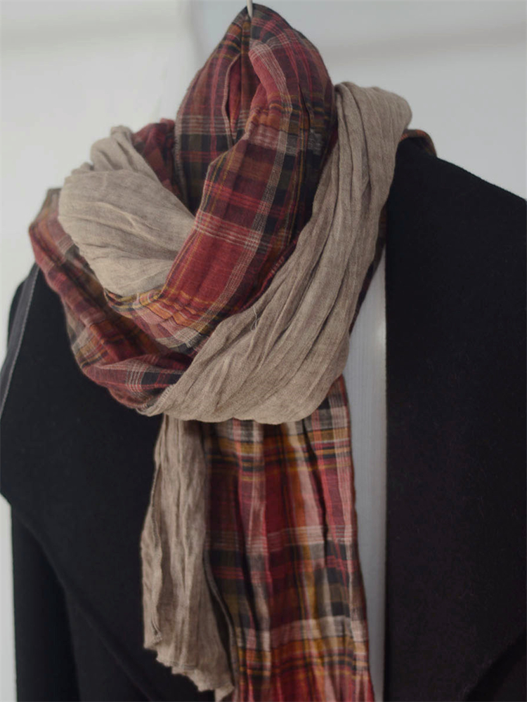 Vintage Plaid Patchwork Linen Cotton Shawl