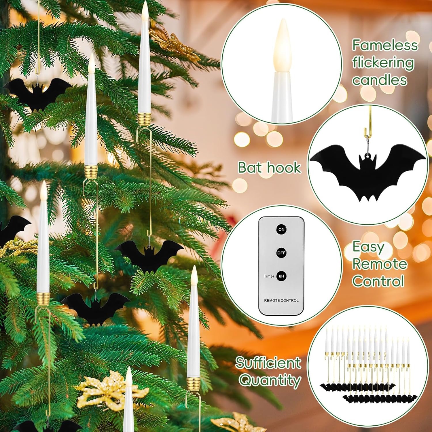 ⚡LAST DAY 50% OFF⚡Halloween Christmas Tree LED Candles with Bat Hook