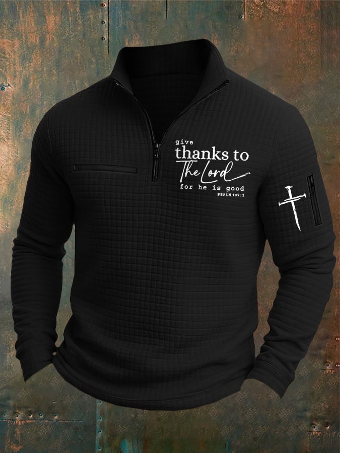 Men's Casual Retro Checkered Jacquard Faith Gratitude Main Color Contrast Sweatshirt