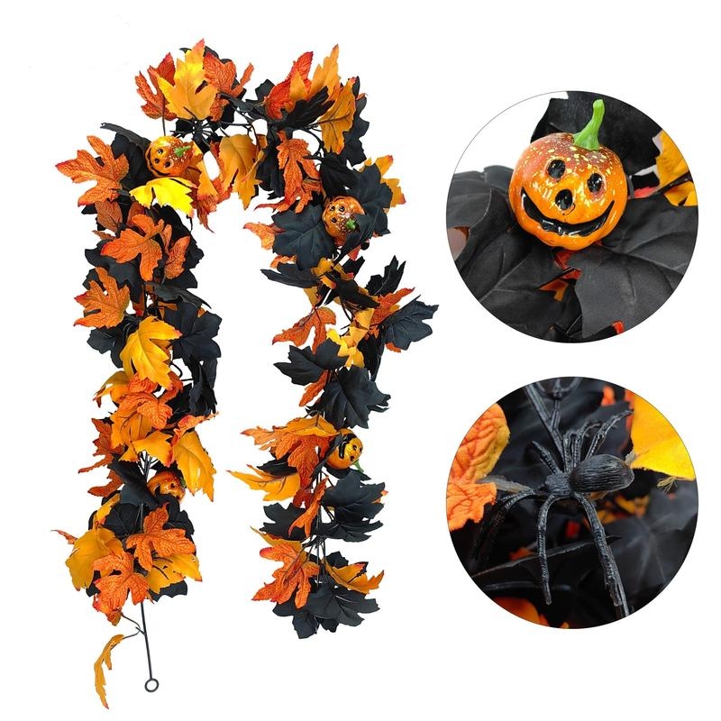5.74ft Gothic Maple Leaf Pumpkin Vine with Spider