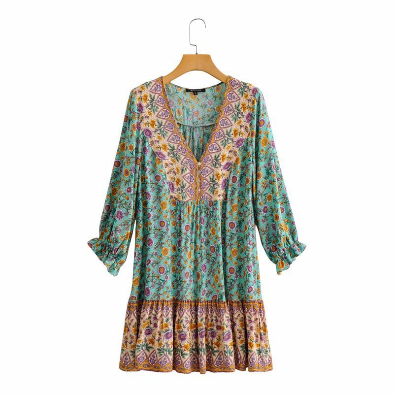 New V-Neck Loose Three-Color Dress