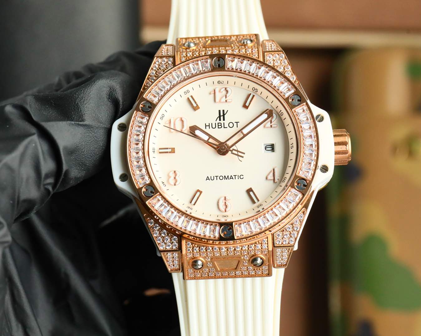 Hublot Big Bang stainless steel rainbow diamond watch