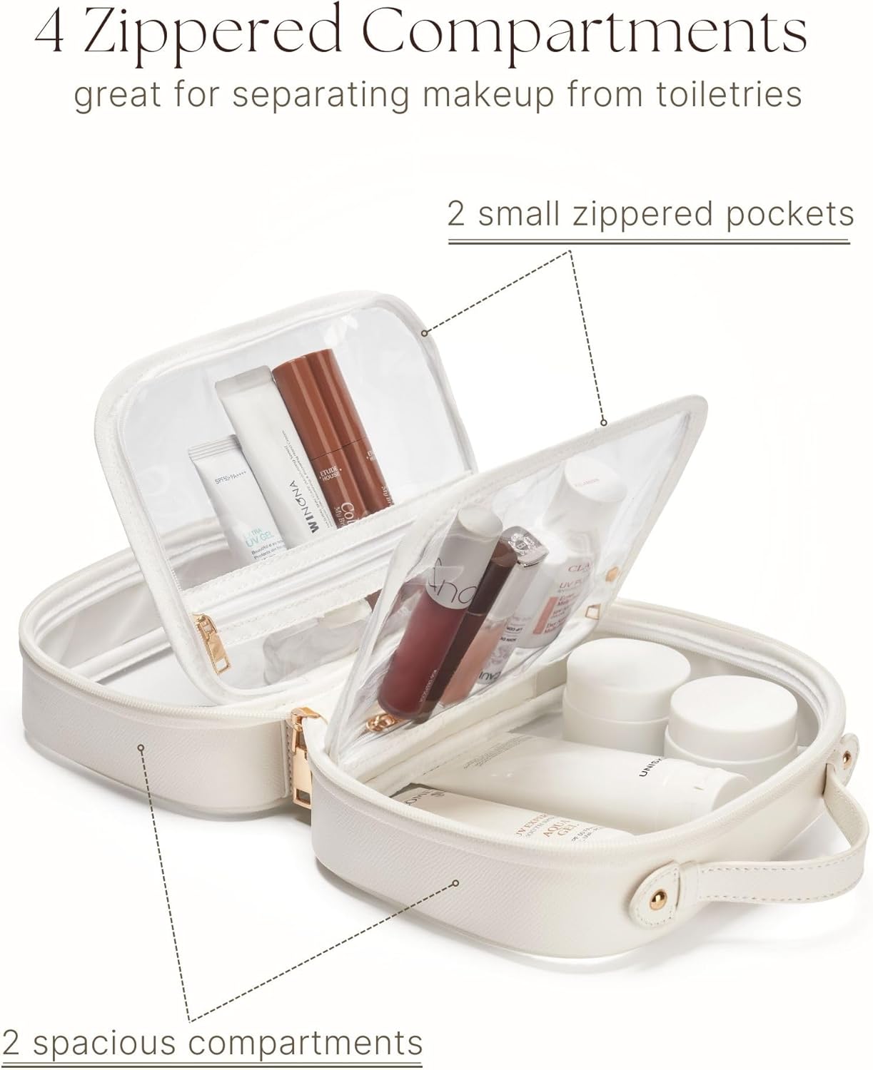 🔥Last Day 50% OFF🔥Clear Cosmetic Bag Double Layer Travel Toiletry Bag with 4 Compartments