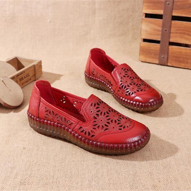 Genuine Leather Round Toe Flats Ladies Shoes for Bunions