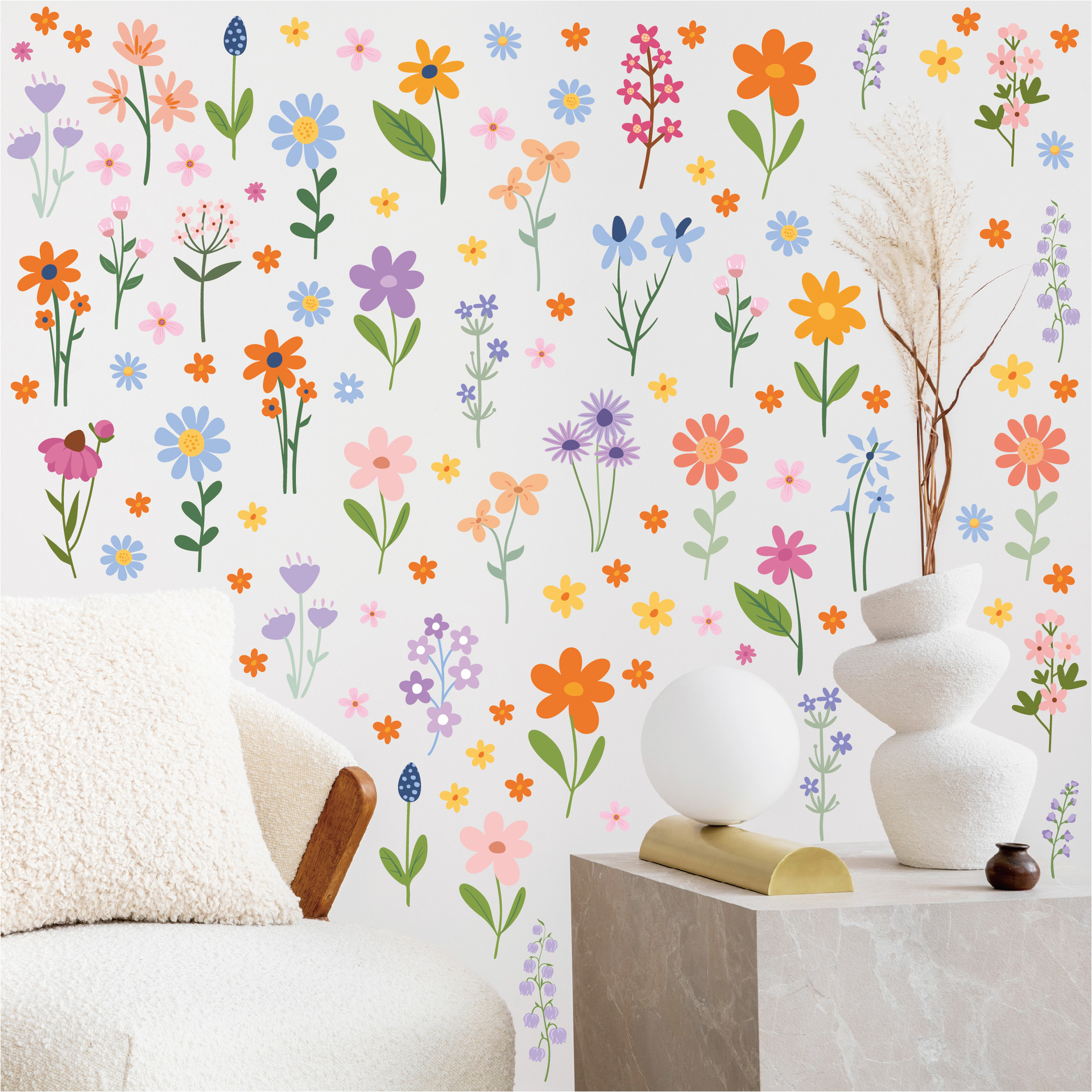 🔥ON SALE🔥102 Pcs/8 Sheets Boho Flower Wall Decals丨Watercolor Flower Wall Art 丨Wildflower Wall Decals