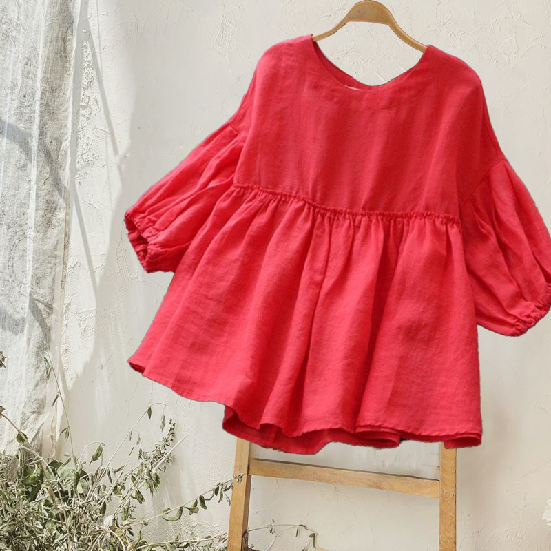 Loose Crew Neck Solid Color Mid Sleeve T-Shirt