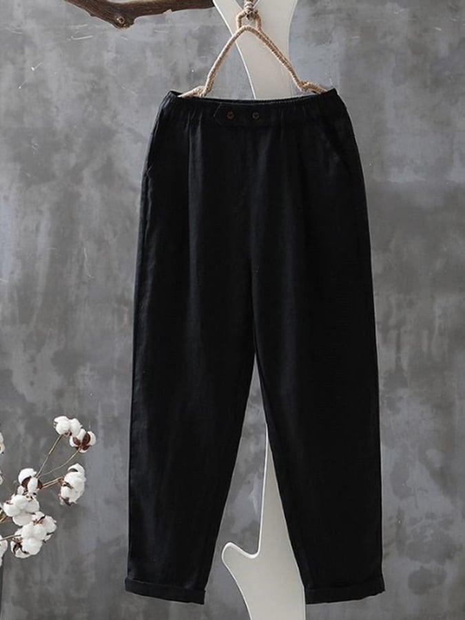 Women's Solid Color Simple Versatile Loose Casual Cotton And Linen Pants