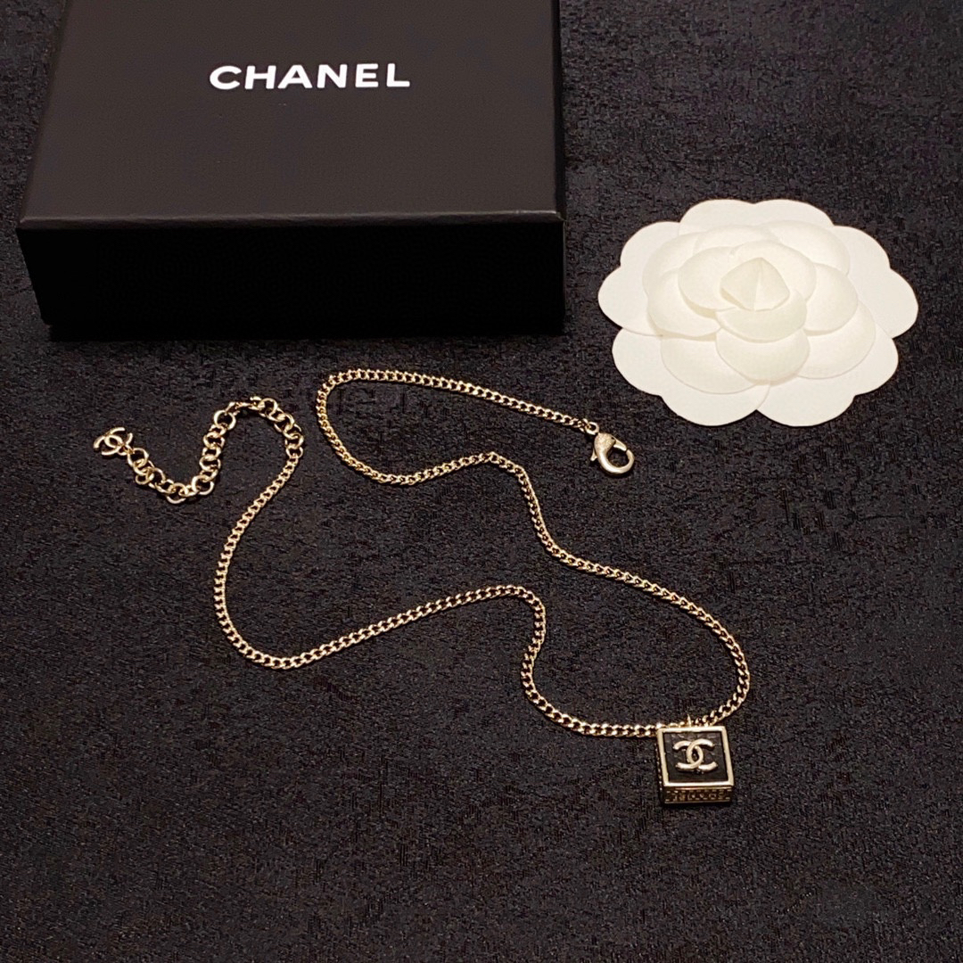Chanel New Black Square Leather Necklace