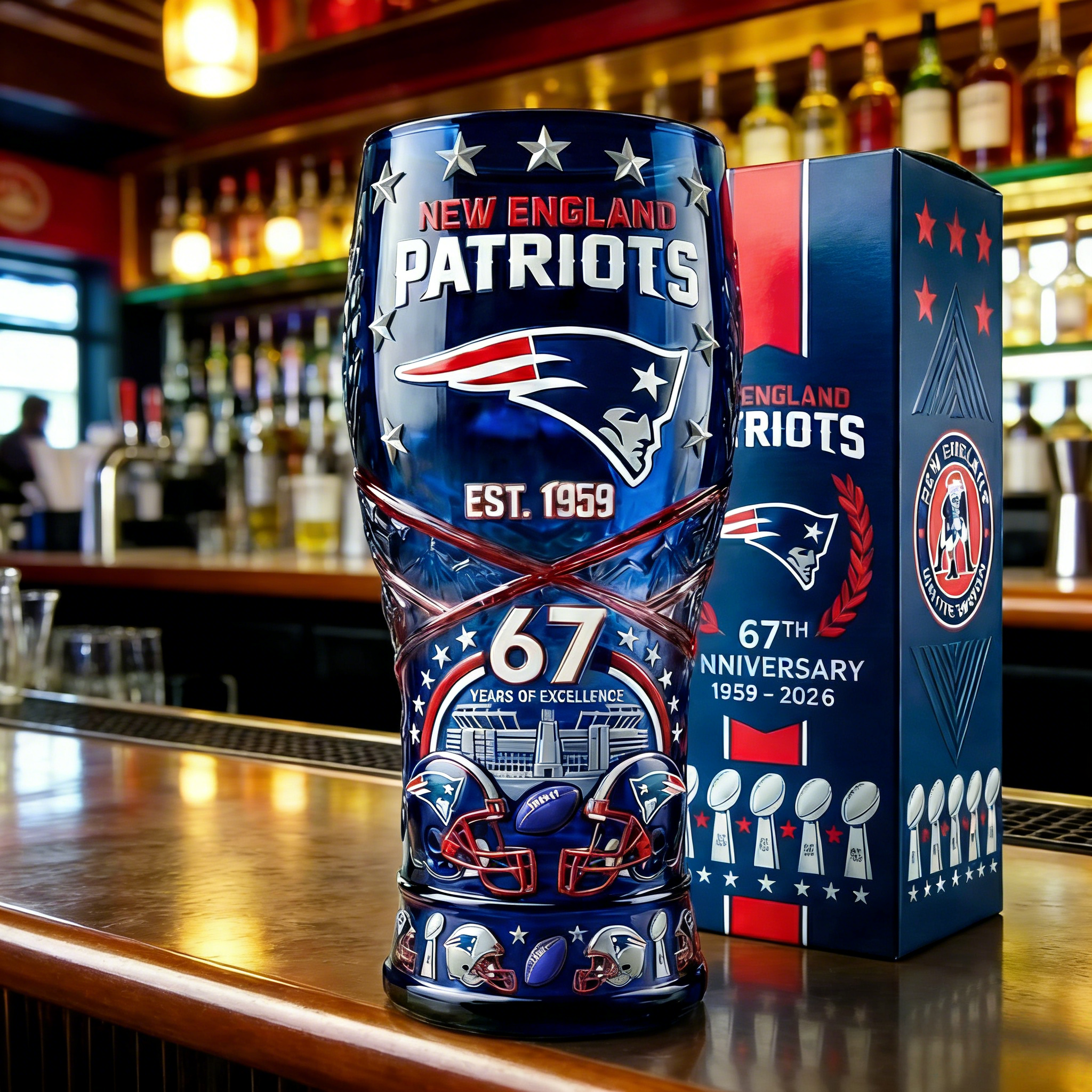 New England Patriots 67th Anniversary Collector Glass