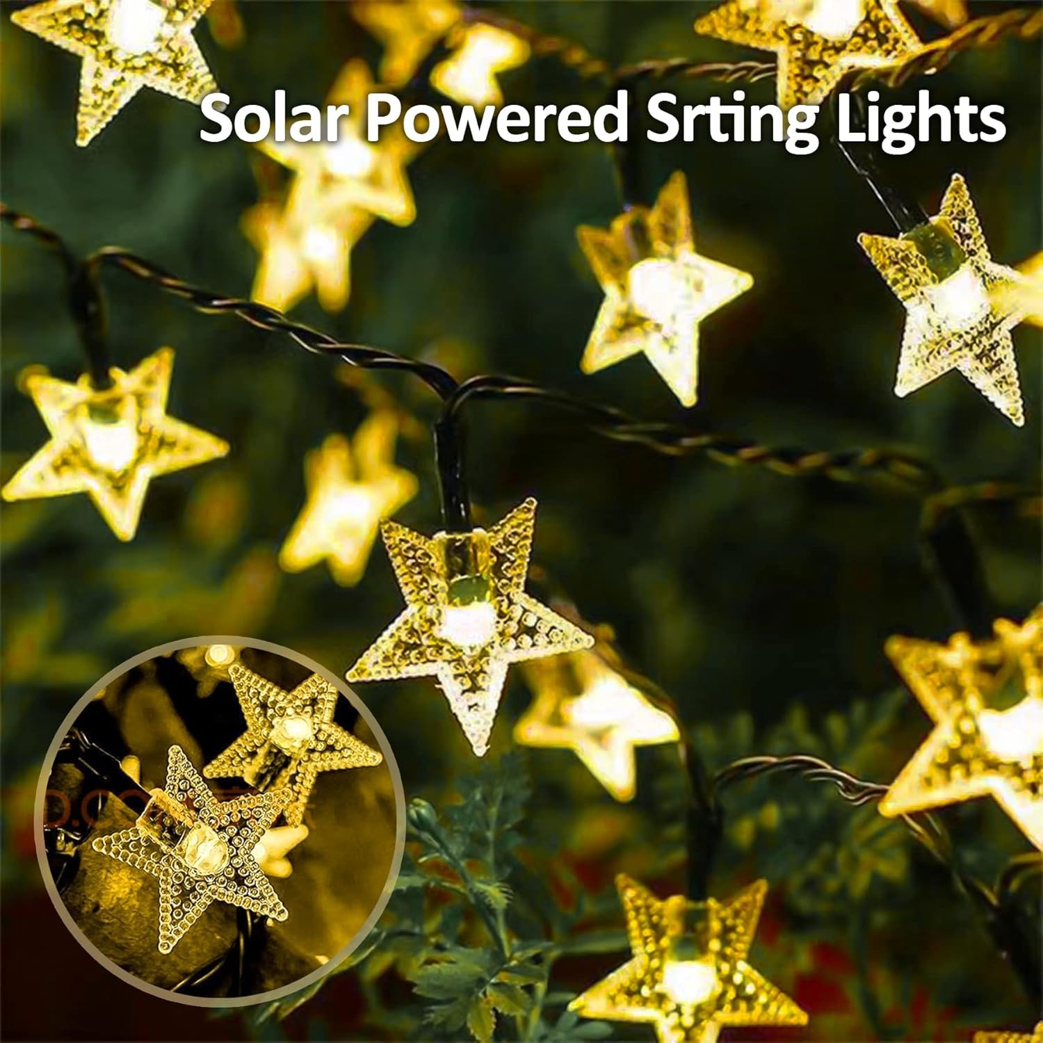 Twinkle Solar Star String Lights Outdoor Waterproof Fairy Lights
