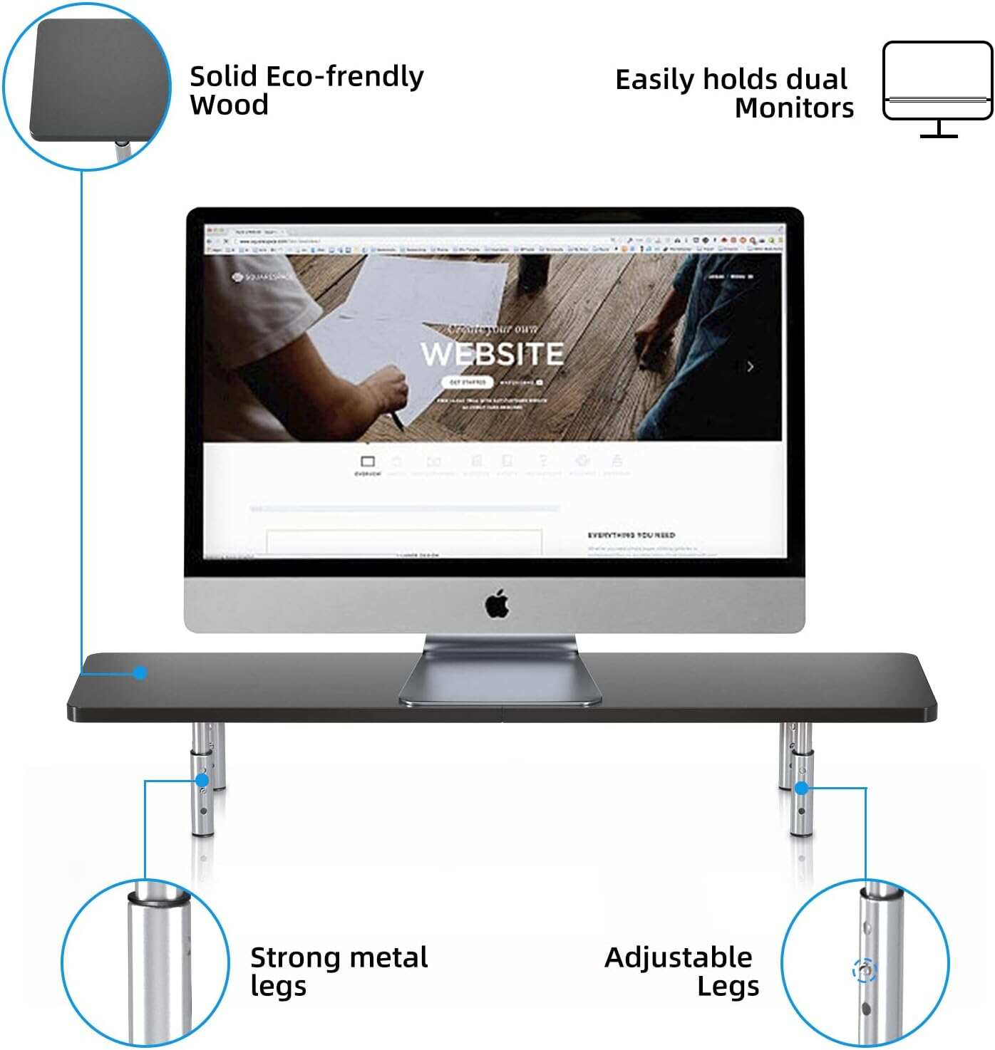 Computer Monitor Stand Riser,Monitor Riser for Laptop, Printer, Notebook and All Flat Screen TV Display with Vented Platform,3 Height Adjustable Laptop Riser,1 Pack,Black(MST003)