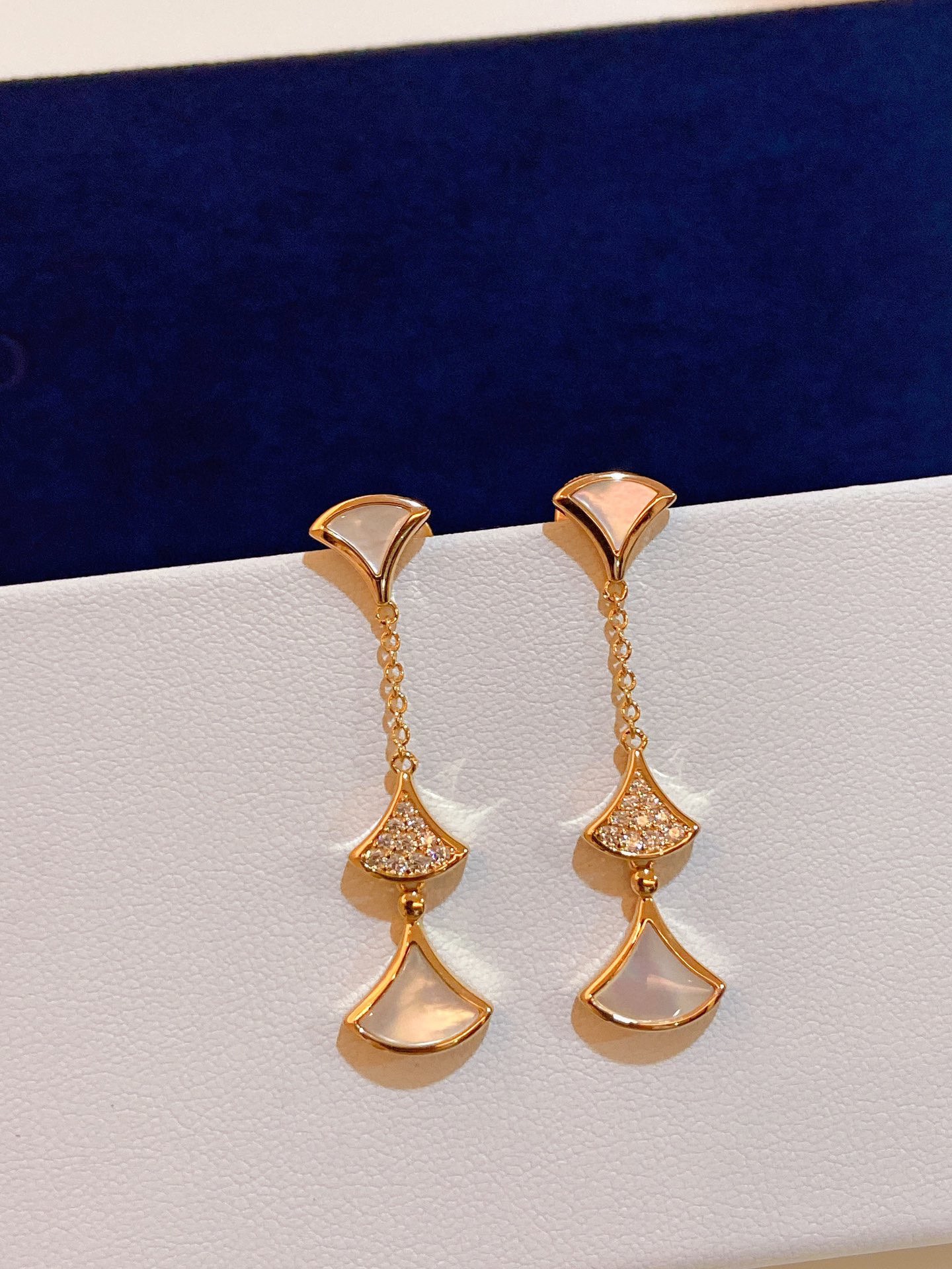 Bulgari Tassel Rose Gold Scalloped Diamond Earrings