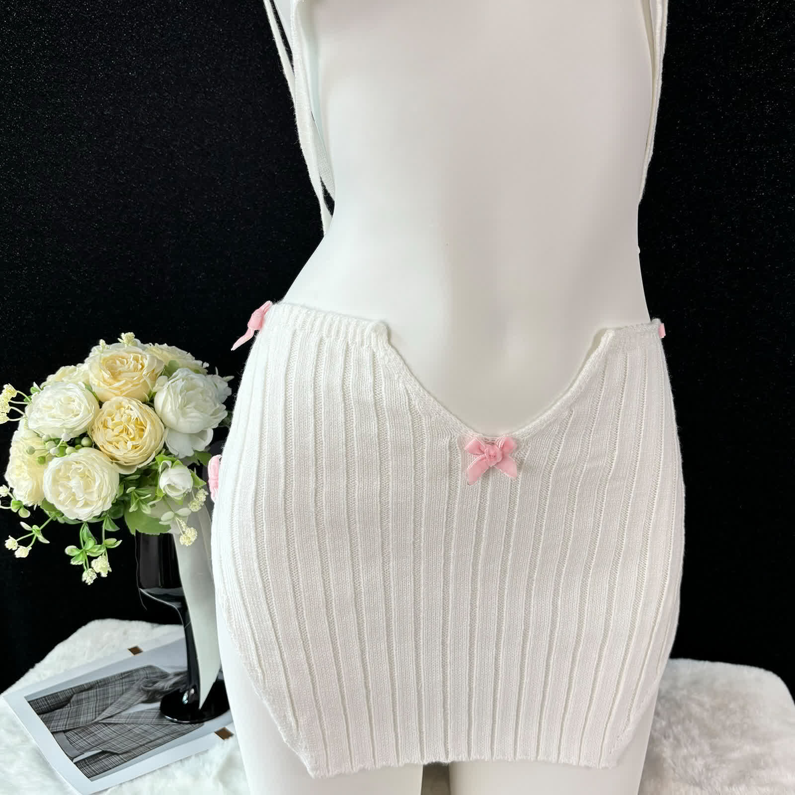 Sexy Bow Backless Sweater Lingerie Set