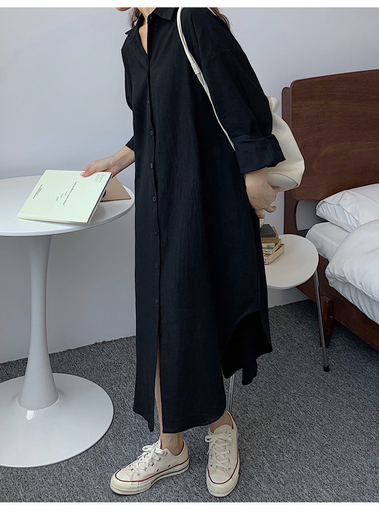Shirt Dress High Grade Summer Women Niche Age Reducing Solid Color Loose Fitting Maxi Dress